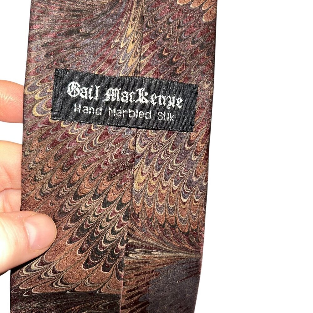Brown Marble 100% silk mens tie Gail MacKenzie Vintage Designer
